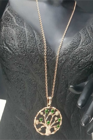 Vog Çelik Xuping Yeşil Zirkon Taşlı Rose Renk Hayat Ağacı Sevgiliye,anneye,arkadaşa Hediye Kolye Rose Gold