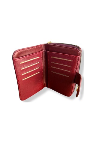 Me-vo Kadın Süet Mini Cüzdan, Fermuarlı, Bordo, 8 Kartlık, Metal Düğmeli Bordo