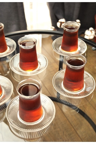 Milano Çay Bardağı Çay Takımı Seti 12 Parça 6 Kişilik Çay Seti Çe Şeffaf