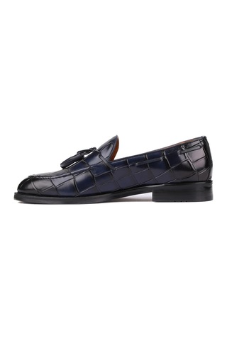 Shoetyle - Lacivert Croco Deri Püsküllü Erkek Klasik Ayakkabı 250-7951-839-lacivert