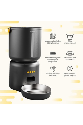 Haustier Fw3 Siyah Otomatik App Kontrollü Akıllı Kedi Mama Kabı &amp Otomatik Kedi Su Pınarı 2'li Set - Akıllı