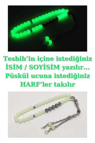 Tesbihsakarya Kedi Gözü - Fosforlu - Kişiye Özel - Isimli - Isme Özel Tesbih