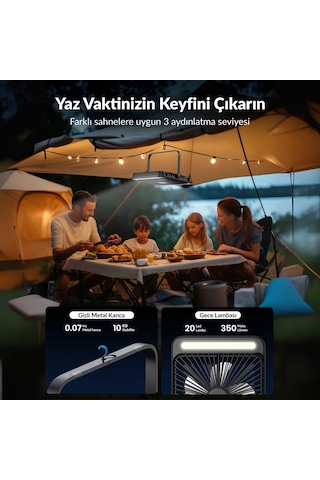 Warmco D4 20000mah Şarjlı Masaüstü Vantilatör Dijital Göstergeli Led Işıklı Taşınabilir Powerbank Soğutucu Fan Siyah