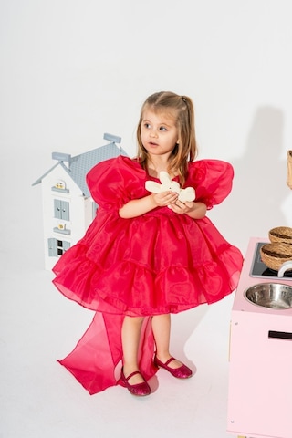 Linola Baby Kids Puffy Şifon Kız Çocuk Parti Elbisesi Fuşya