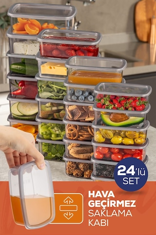 Vienve Hava Geçirmez Saklama Kabı Seti Antrasit 24'lü 6 x 250 - 500 - 750 - 1200 ML