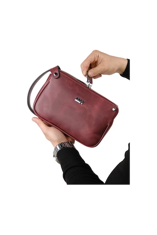 Mft Leather Hakiki Deri Unisex El Çantası Moon Bag 4381 Tiguan Bordo