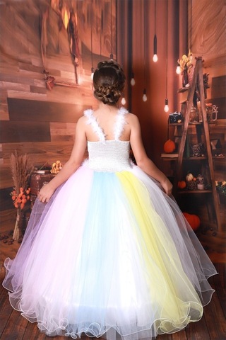 Kız Çocuk Unicorn Kostümü Kız Çocuk Abiye 3-11 Yaş Arası Çok Renkli