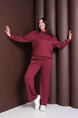 Önü Taş Baskılı Alt-üst Takım Bordo