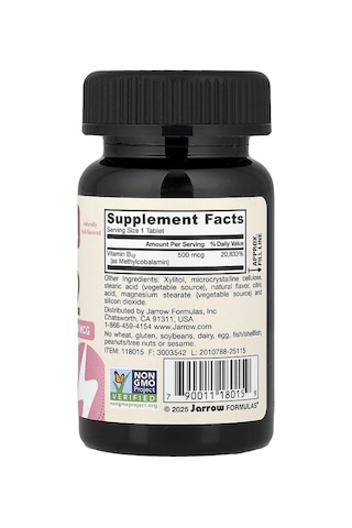 Takviye Jarrow Formulas, Methyl B-12, Cherry, 500 Mcg, 100 Chewable Tablets