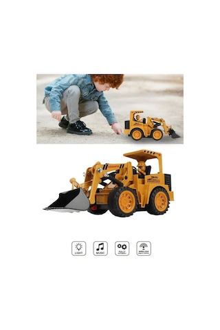 Şarjlı Kumandalı Çocuk Eğitici Full Fonksiyon Oyuncak Araç İş Makinası Kepçe Sarı