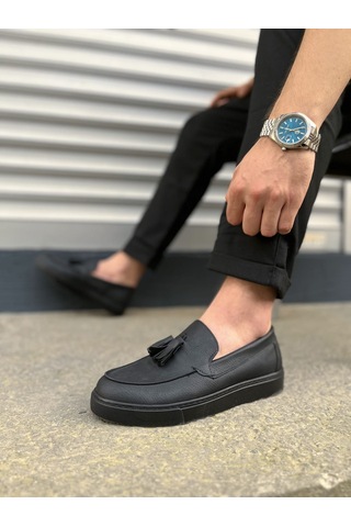 Dmr Elegance Jy153 Bloom Bağcıksız Püsküllü Cilt Erkek Günlük Spor Klasik Ayakkabı Cst - Siyah