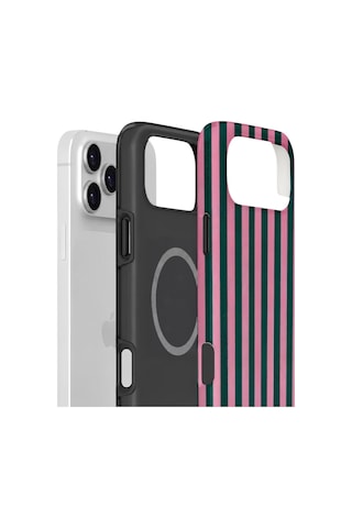 Apple iPhone Uyumlu 17 Pro Vorian Çift Katmanlı Magsafe Kılıf Pink Navy Cabana