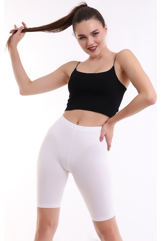 Self Clothing Kadın Beyaz Penye Kumaş Yüksek Bel Kısa Tayt Slf1295
