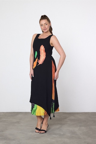 Schık Kadın Yazlık Bol Kolsuz Rahat Baskılı Elbise Turuncu