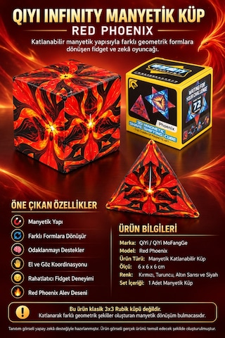 Manyetik Şekil Değiştiren Katlanır Küp, Qiyi Infinity Fidget Stres Oyuncağı Red Phoenix 6 X 6 X 6 Cm