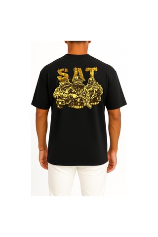 Bahriyeli Collection Oversize Effective Sat Cep Ve Sırt Baskılı Unisex T-shirt Siyah