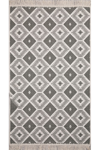 Pamuklu Dokuma Çift Taraflı Kilim Yıkanabilir Modern Desenli Yolluk Kaymaz Dayanıklı Dekoratif Halı Gri