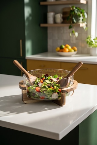Bosco Akasya Salata Servis Kasesi & Çatal Kaşık - 4000 Ml Şeffaf