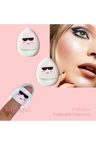 Melien Cool Desenli Mini Puf Parmak Yüz Makyaj Süngeri Beyaz 2'li