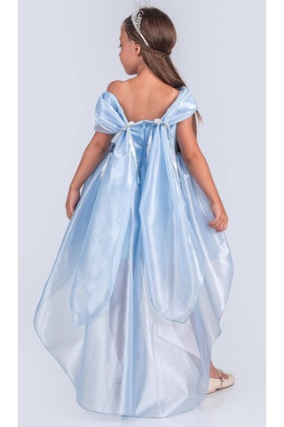 Prenses Modeli Arkası Uzun Abiye Elbise Kız Çocuk İçin Özel Gün Ve Doğum Günü Elbisesi Mavi