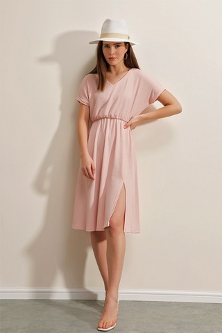 Gabria Kadın Gabria V Yaka Bel Lastikli Elbise Pudra