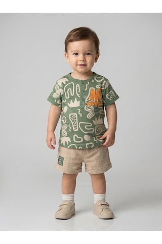 Nazar Baby Erkek Bebek Jnr Authentic Baskılı Müslin Şortlu Takım Yeşil