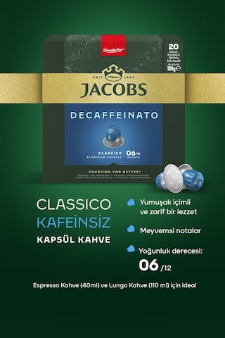 Jacobs Classico Kafeinsiz Nespresso Uyumlu Alüminyum Kapsül Kahve 40 Kapsül Kapsül Kahve