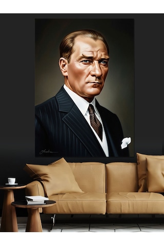 Ahşap Tablo Atatürk Ciddi Bakış Portresi