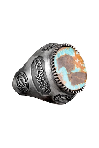 Gerçek Doğal Arizona Turkuaz Taş Yüzük, Erkek Yüzüğü, 925 Ayar Gümüş Yüzük Gümüş