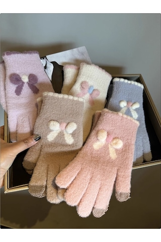 Kadın Soğuk Geçirmez Sevimli Eldiven Beyaz