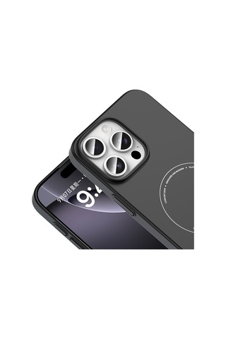 Apple iPhone Uyumlu 16 Pro Max Kılıf M-safe Şarj Özellikli Kamera Korumalı Zore Elio Sert Pc Kapak - Siyah