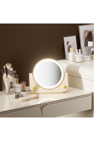 Yifomall Duvarlara Monte Edilebilir Led Aydınlatmalı Katlanır Makyaj Aynası - 3 Renkli Dokunmatik Işık