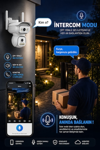 2 Kameralı Wifi 6mp Hareket Algılamalı Adaptörlü Güvenlik Kamerası