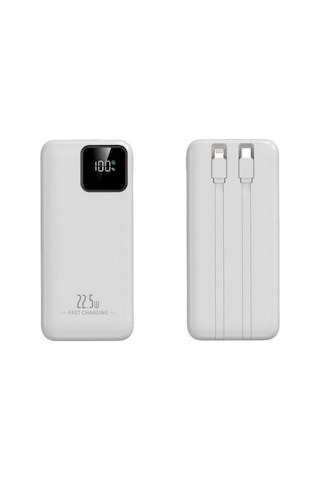 20000mah Powerbank 22.5w Hızlı Şarj Özellikli Type C Ve Lightning Kablolu Pd Taşınabilir Şarj Aleti Beyaz