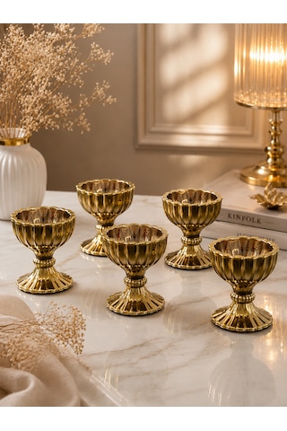 6 Lı Gold Kaplama Ayaklı Mini Kristal Cam Lüks Lokumluk Kahve Yanı Sunumluk Kase