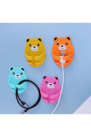 Kendinden Yapışkanlı Sevimli Sarılan Ayı Kablo Tutucu 4 Adet