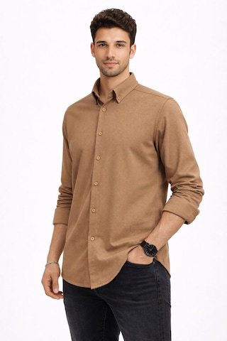 Classics Men Plus Barkod Uzun Kol Slim Fit Erkek Gömlek - 7579 Kahverengi