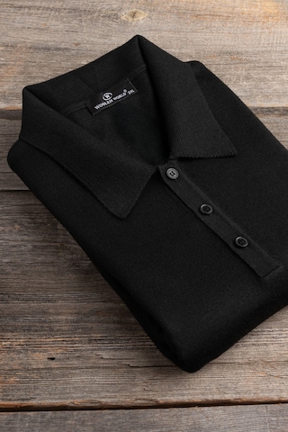 Woolen World Polo Yaka Battal Büyük Boy Yünlü Triko Kazak Siyah