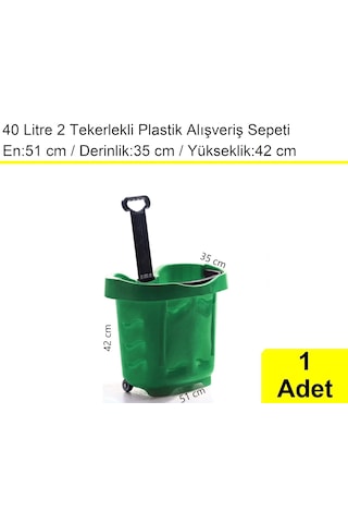 2 Tekerlek Plastik Alışveriş El Sepeti 40 Litre Yeşil 1 Adet / En:51 Boy:35 Yükseklik:42 Cm