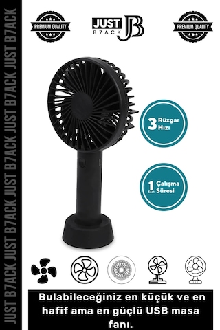 Minielfanı Usb Şarjlı 3 Kademeli Sessiz Taşınabilir Mini Fan Pervaneli Soğutucu Küçük Vantilatör