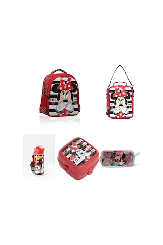 Minnie Mouse Ilkokul Çantası Ve 5 Parçalık Orjinal Set Karışık Renkli