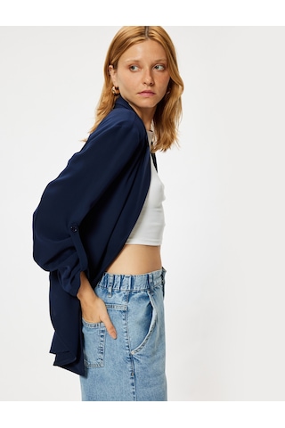 Koton Blazer Ceket Ters Kruvaze Yaka Bol Kalıp 3/4 Kol Krep Kumaş Lacivert 5wak50013ew Lacivert