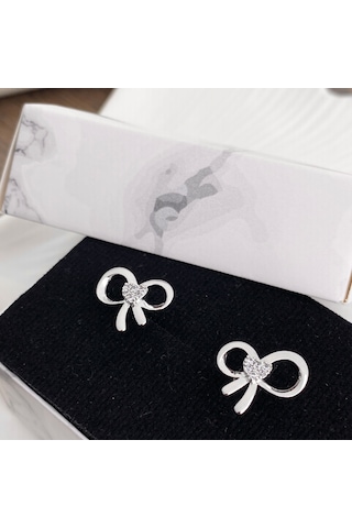 Fiyonk Küpe Zirkon Taşlı Çelik Silver