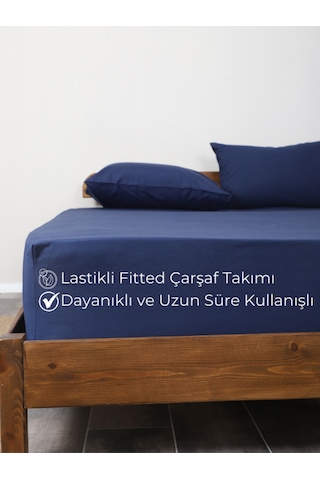 Lacivert Lastikli Çarşaf Takımı Fitted Pamuklu Kumaş Yastık Kılıflı