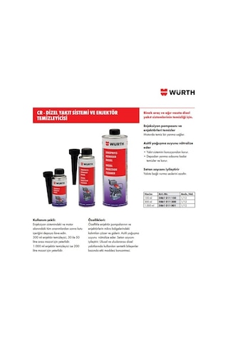 Würth Dizel Enjektör Temizleyici 300 Ml 3'lü Paket