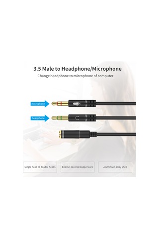 Hombey 3.5mm Ses Ayırıcı Kablosu, Bilgisayar-headset Bağlantısı, Mikrofon Ve Kulaklık Çevirici, Siyah Metal, 30cm Uzunluk