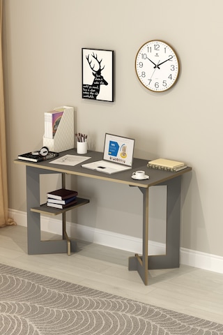 Asra Trend Raflı Modern Çalışma Masası ÇM-02 %100 MDF Bilgisayar Ofis Ders Masası Antrasit