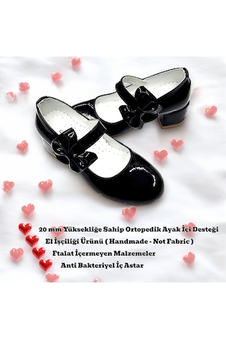 Beebron Ortopedik Topuklu Abiye Kız Çocuk Ayakkabı Glossy Series Abiayk2401 Rugan Siyah Rugan Siyah