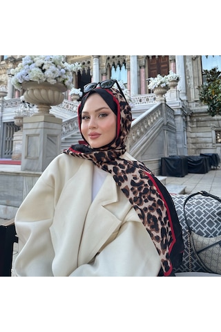 Miorel Scarfs Yeni Sezon Leopar Desen Vual İpek Şal Premium Fular Silk Scarfs Shawl Hijab Kırmızı