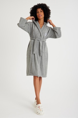 Düz Ve Kapüşonlu Pamuklu Çocuk Bornozu-koyu Gri Koyu Gri